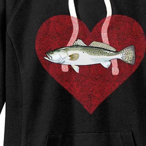 Speckled Trout Valentines Day Fish Love Fingerprint Cool Gift Women's Fleece Hoodie