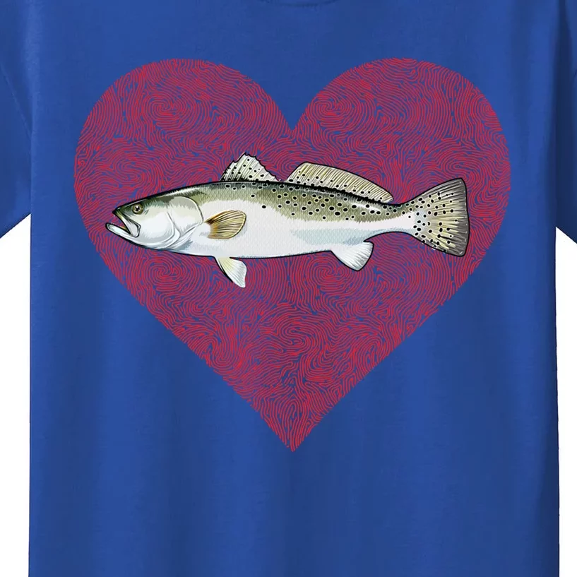 Speckled Trout Valentines Day Fish Love Fingerprint Cool Gift Kids T-Shirt