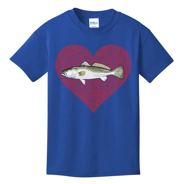 Speckled Trout Valentines Day Fish Love Fingerprint Cool Gift Kids T-Shirt