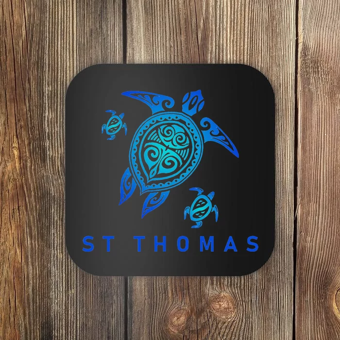 St Thomas Virgin Islands Sea Blue Tribal Turtle Coaster