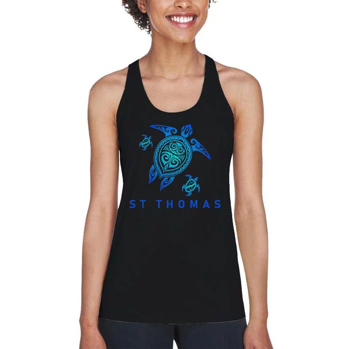 St Thomas Virgin Islands Sea Blue Tribal Turtle Women's Racerback Tank