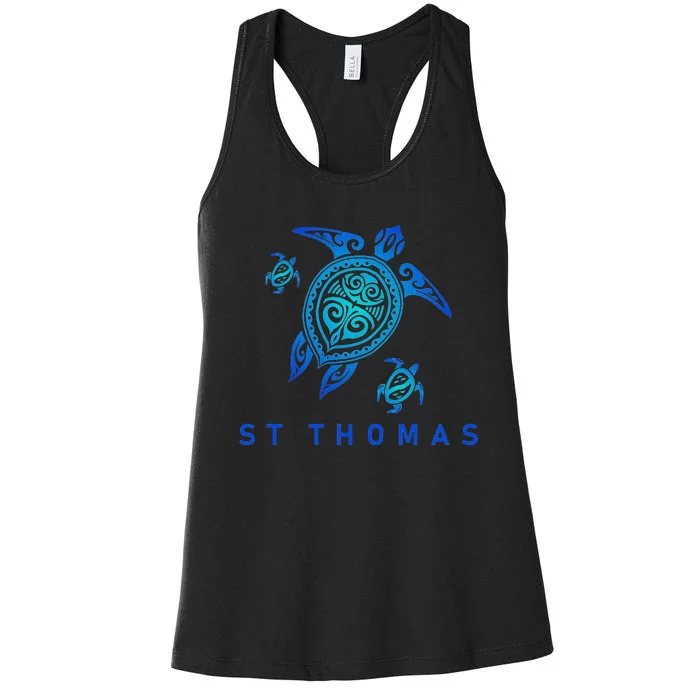 St Thomas Virgin Islands Sea Blue Tribal Turtle Women's Racerback Tank