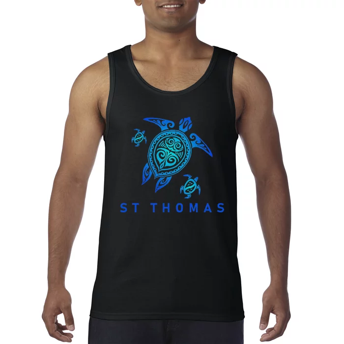 St Thomas Virgin Islands Sea Blue Tribal Turtle Tank Top