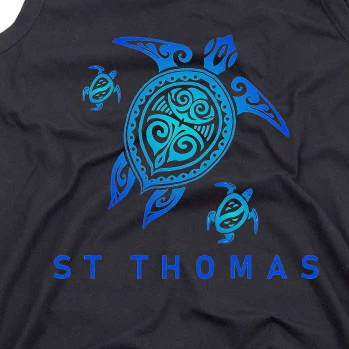 St Thomas Virgin Islands Sea Blue Tribal Turtle Tank Top