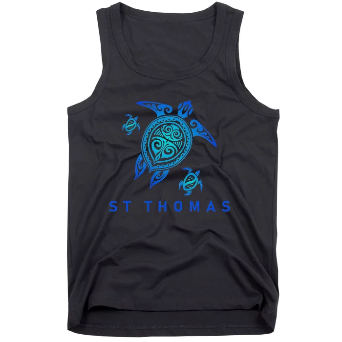 St Thomas Virgin Islands Sea Blue Tribal Turtle Tank Top