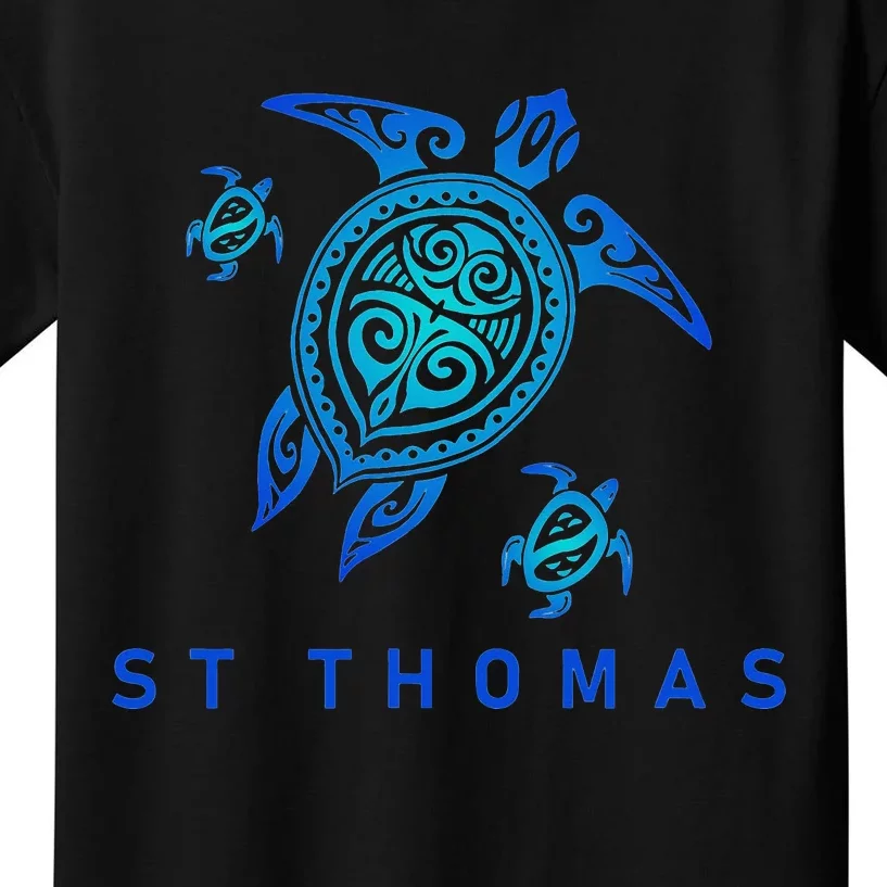 St Thomas Virgin Islands Sea Blue Tribal Turtle Kids T-Shirt