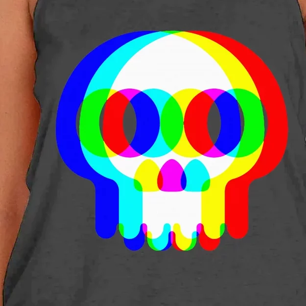 Skull Trippy Vaporwave Halloween Techno Rave Edm Party Women's Knotted Racerback Tank