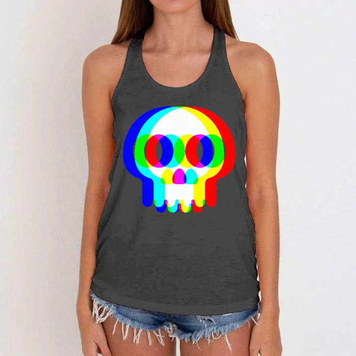 Skull Trippy Vaporwave Halloween Techno Rave Edm Party Women's Knotted Racerback Tank