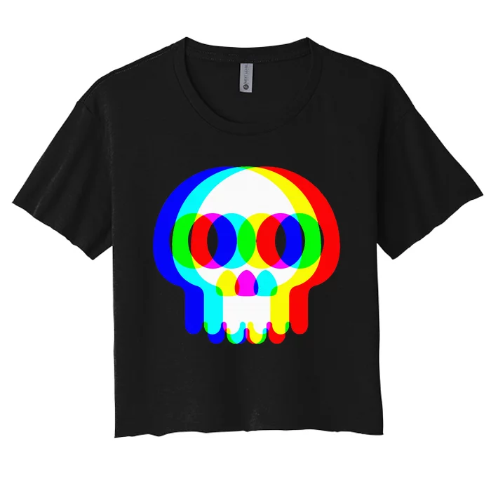 Skull Trippy Vaporwave Halloween Techno Rave Edm Party Women's Crop Top Tee