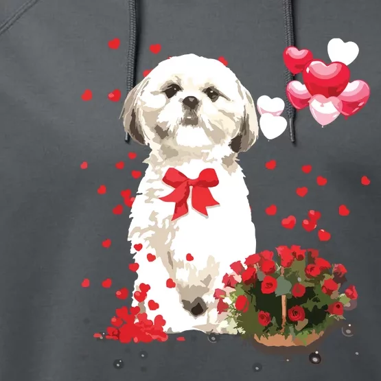 Shih Tzu Valentines Day Funny Dog Lover Happy Valentine Performance Fleece Hoodie