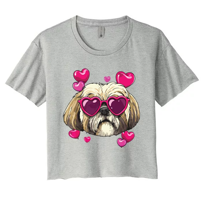 Shih Tzu Valentines Day Heart Dog Lover Women's Crop Top Tee