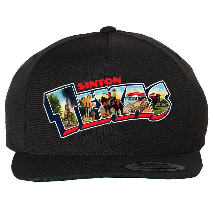 Sinton Texas Vintage Postcard Tpa Travel Logo Wool Snapback Cap