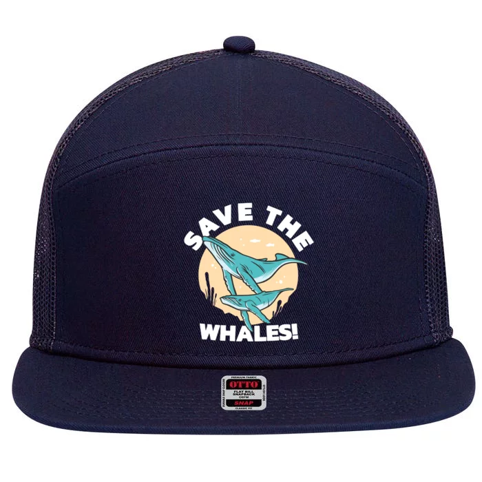 Save The Whales Funny Ocean Whales Cute Gift 7 Panel Mesh Trucker Snapback Hat