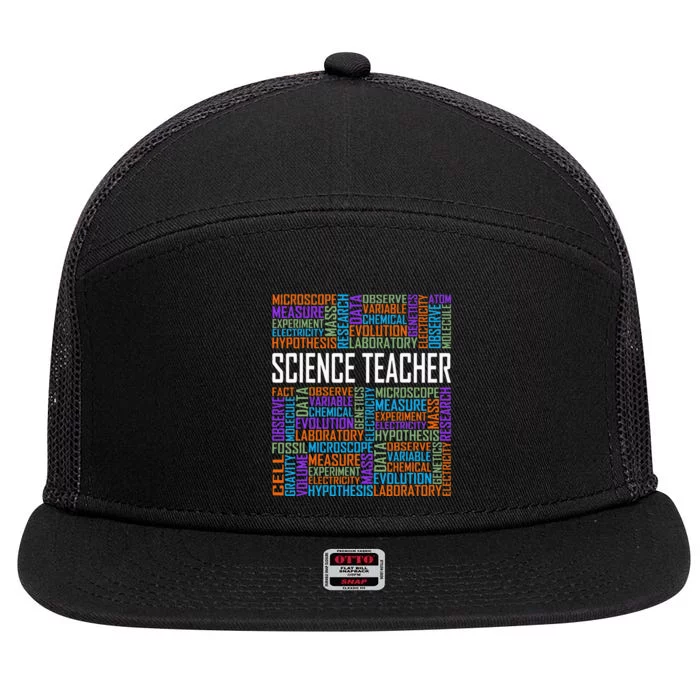 Science Teacher Words Proud Science teacher 7 Panel Mesh Trucker Snapback Hat