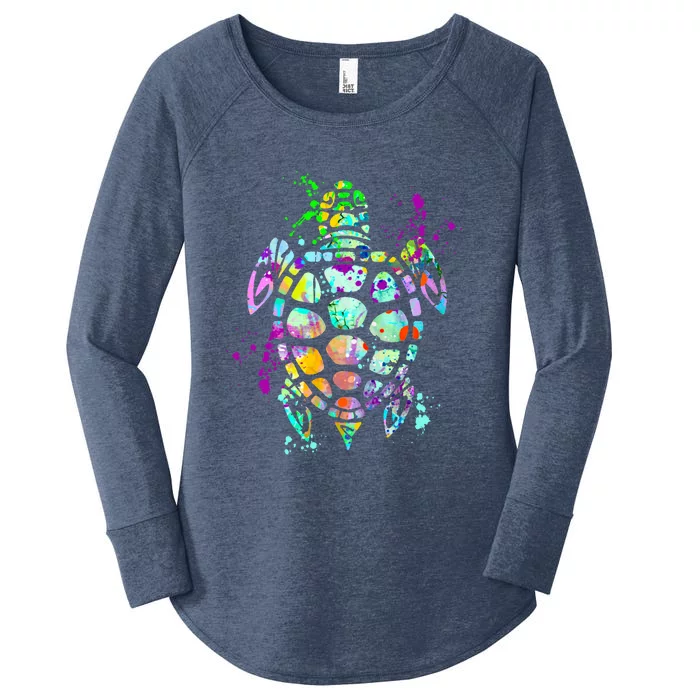 Sea Turtle Watercolor Splash Love Turtles Gift Idea For Her Cute Gift Women's Perfect Tri Tunic Long Sleeve Shirt