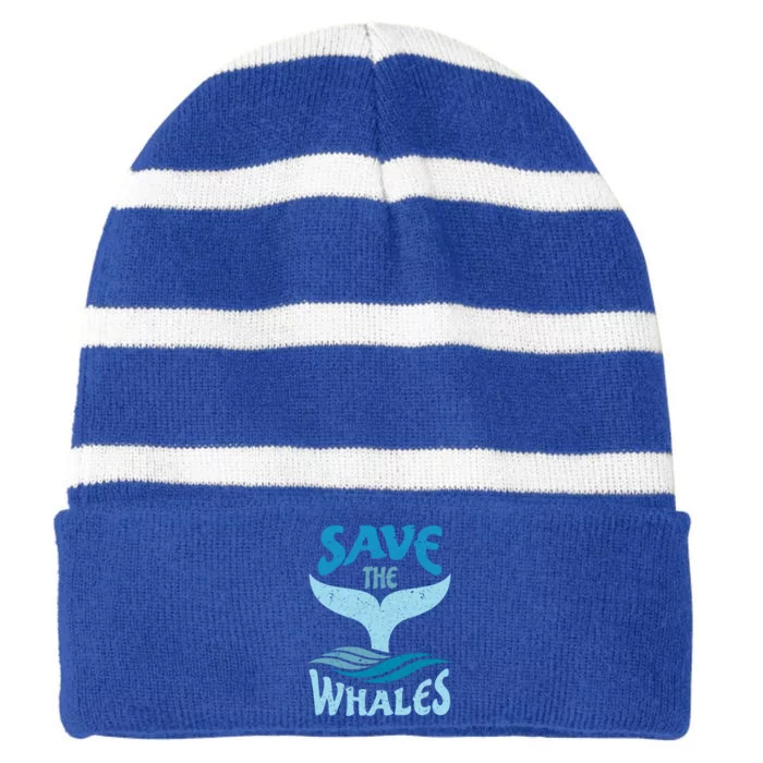 Save The Whales Vintage Retro Gift Striped Beanie with Solid Band