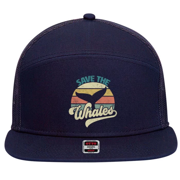 Save The Whales Retro Gift 7 Panel Mesh Trucker Snapback Hat