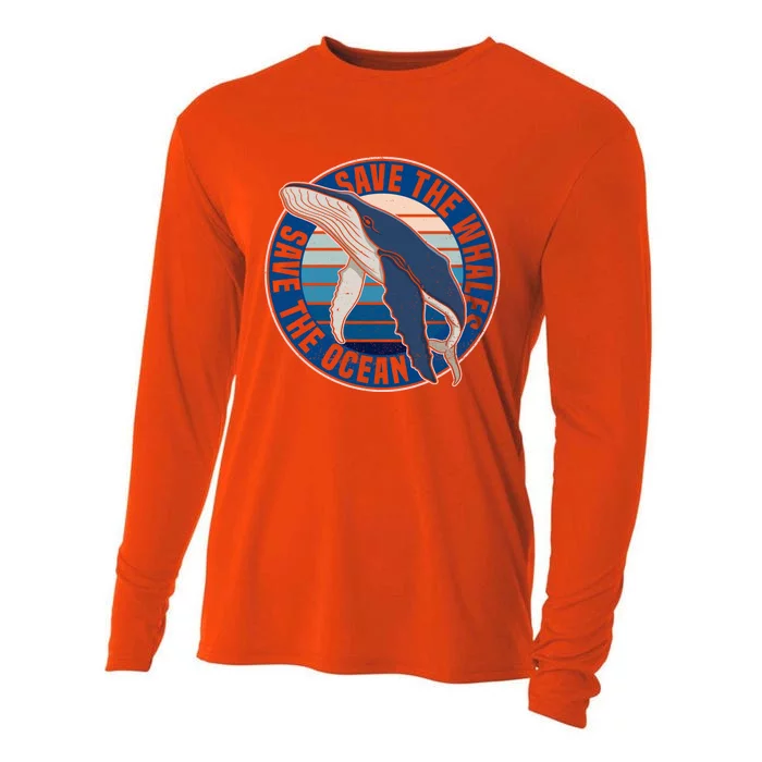 Save The Whales Save The Ocean Whale Lover Retro Funny Gift Cooling Performance Long Sleeve Crew