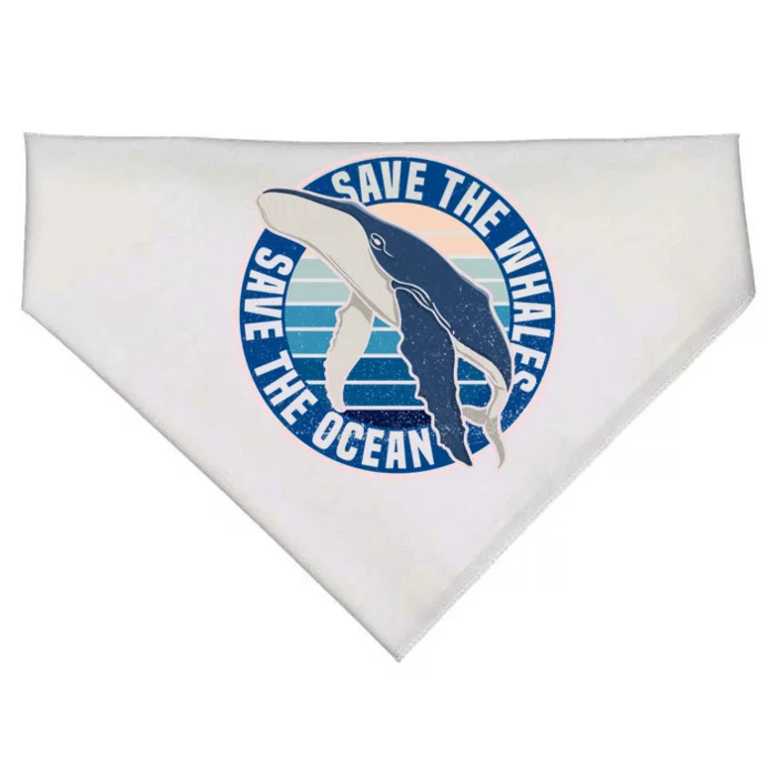 Save The Whales Save The Ocean Whale Lover Retro Funny Gift USA-Made Doggie Bandana