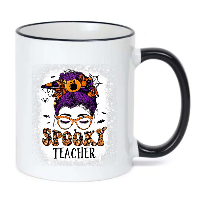 Spooky Teacher Women Messy Bun Bleached Halloween Teachers Black Color Changing Mug