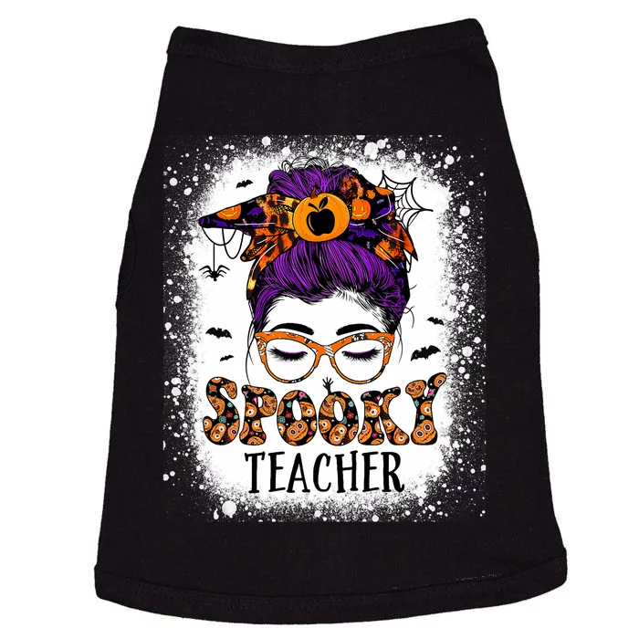 Spooky Teacher Women Messy Bun Bleached Halloween Teachers Doggie Tank