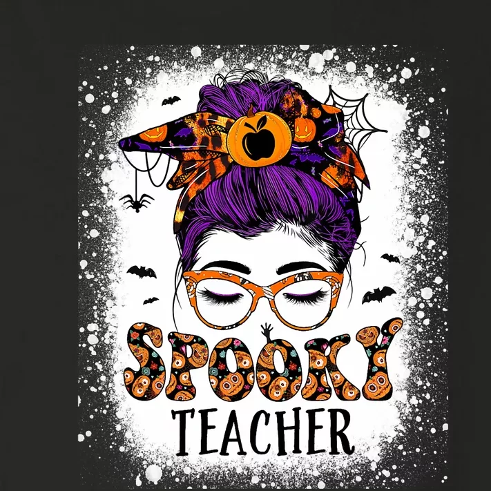 Spooky Teacher Women Messy Bun Bleached Halloween Teachers Toddler Long Sleeve Shirt