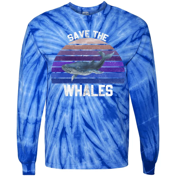 Save The Whales Vintage Ocean Day Whales Gift Tie-Dye Long Sleeve Shirt