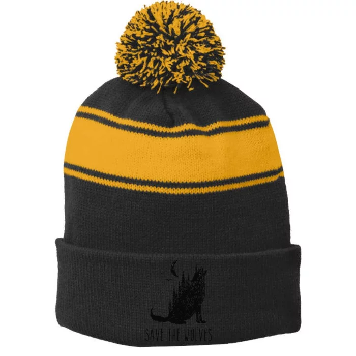 Save The Wolves Earth Day Howling Wolf Nature Environment Stripe Pom Pom Beanie