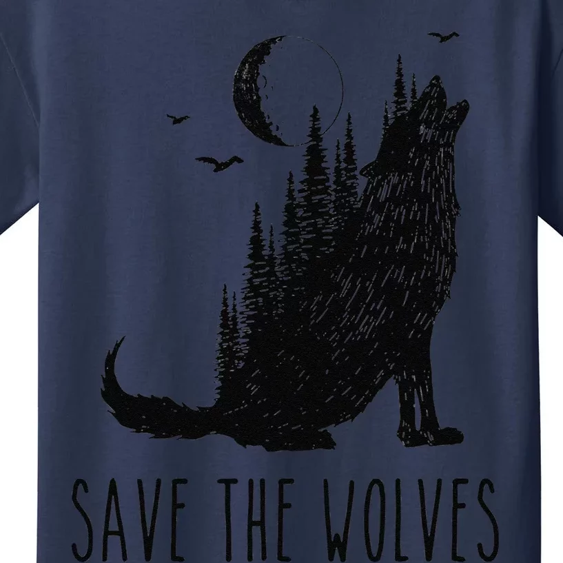 Save The Wolves Earth Day Howling Wolf Nature Environment Kids T-Shirt