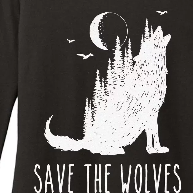 Save The Wolves Earth Day Wildlife Conservancy Howling Wolf Womens CVC Long Sleeve Shirt