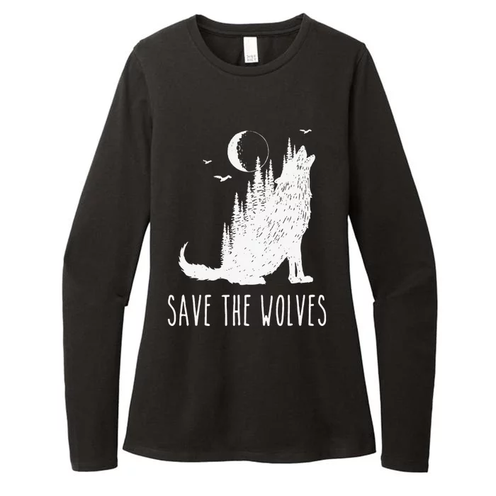 Save The Wolves Earth Day Wildlife Conservancy Howling Wolf Womens CVC Long Sleeve Shirt