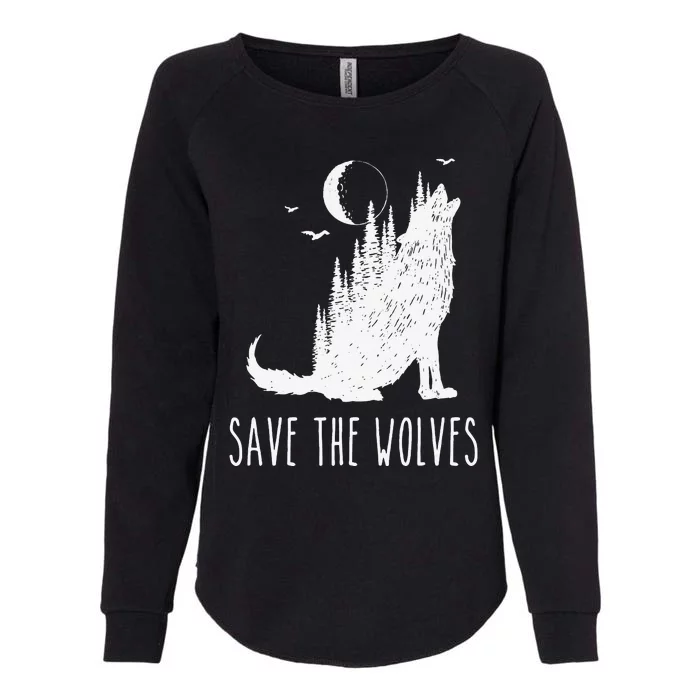 Save The Wolves Earth Day Wildlife Conservancy Howling Wolf Womens California Wash Sweatshirt