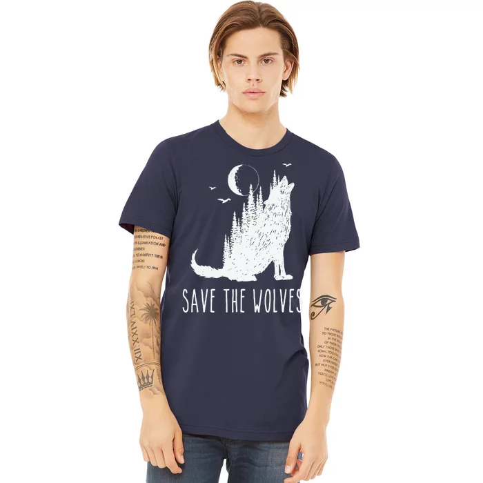 Save The Wolves Earth Day Wildlife Conservancy Howling Wolf Premium T-Shirt