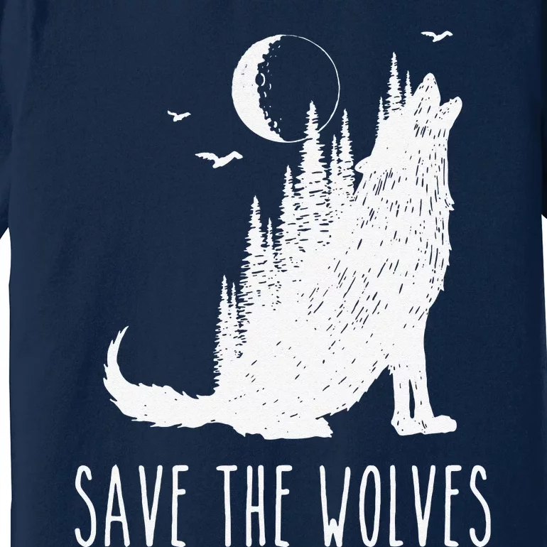 Save The Wolves Earth Day Wildlife Conservancy Howling Wolf Premium T-Shirt