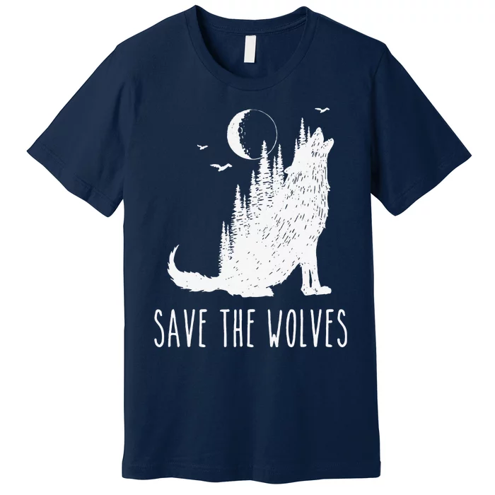 Save The Wolves Earth Day Wildlife Conservancy Howling Wolf Premium T-Shirt