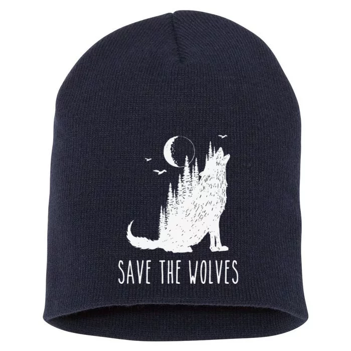 Save The Wolves Earth Day Wildlife Conservancy Howling Wolf Short Acrylic Beanie