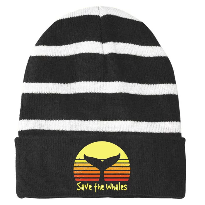 Save The Whales Nautical Ocean Killer Whale Conservation II Striped Beanie with Solid Band