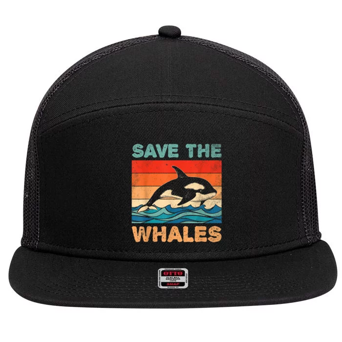 Save The Whales Retro Vintage Orca Whale 7 Panel Mesh Trucker Snapback Hat