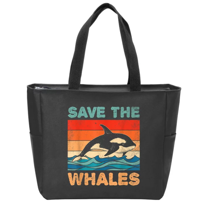 Save The Whales Retro Vintage Orca Whale Zip Tote Bag