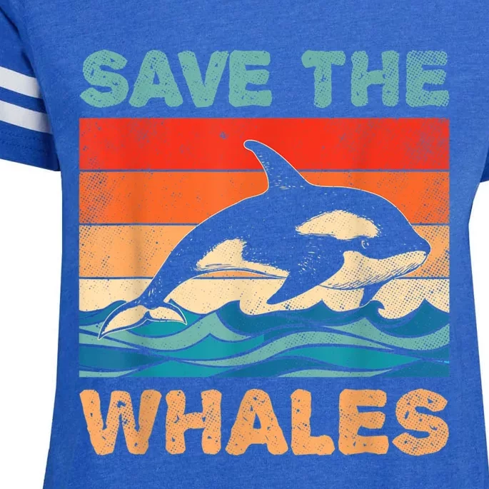 Save The Whales Retro Vintage Orca Whale Enza Ladies Jersey Football T-Shirt