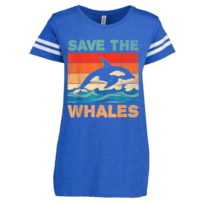 Save The Whales Retro Vintage Orca Whale Enza Ladies Jersey Football T-Shirt