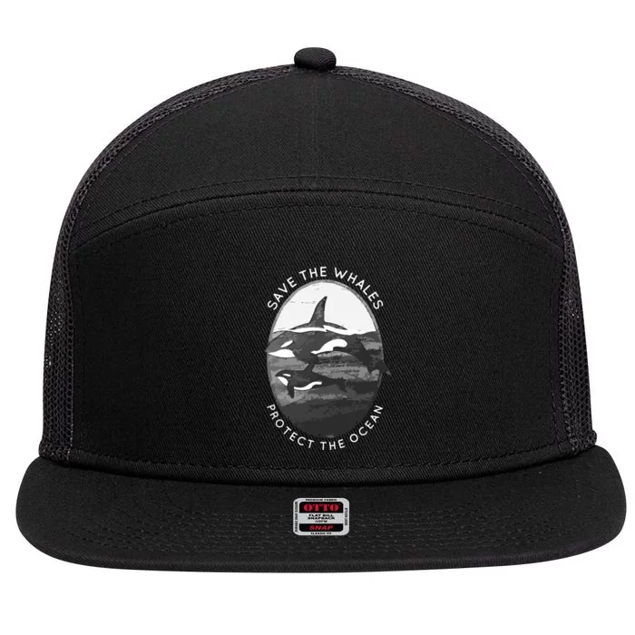 Save The Whales: Protect The Ocean Orca Killer Whales 7 Panel Mesh Trucker Snapback Hat