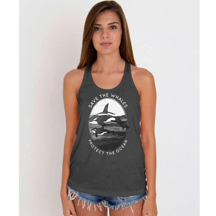 Save The Whales: Protect The Ocean Orca Killer Whales Women's Knotted Racerback Tank