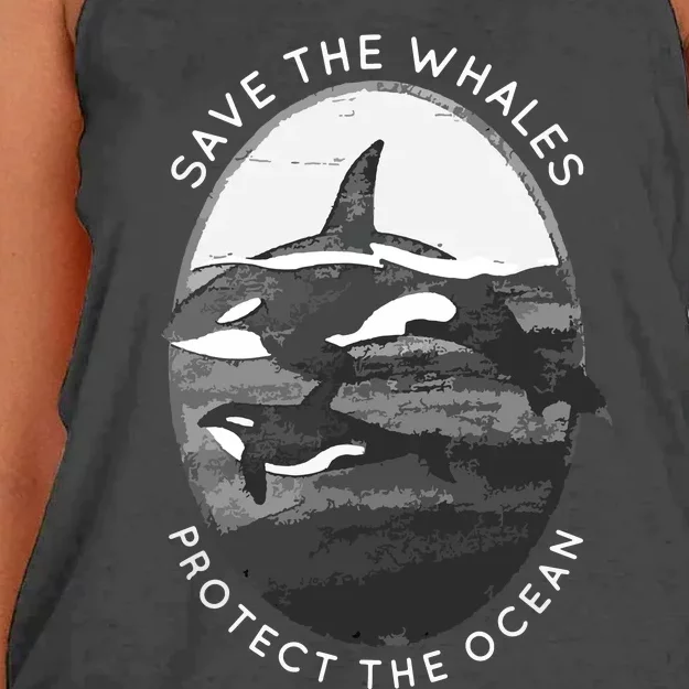 Save The Whales: Protect The Ocean Orca Killer Whales Women's Knotted Racerback Tank