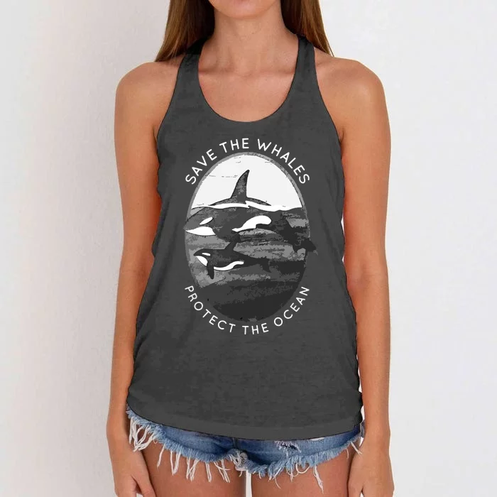 Save The Whales: Protect The Ocean Orca Killer Whales Women's Knotted Racerback Tank