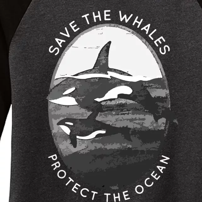 Save The Whales: Protect The Ocean Orca Killer Whales Women's Tri-Blend 3/4-Sleeve Raglan Shirt