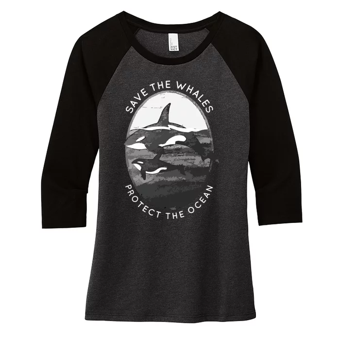 Save The Whales: Protect The Ocean Orca Killer Whales Women's Tri-Blend 3/4-Sleeve Raglan Shirt