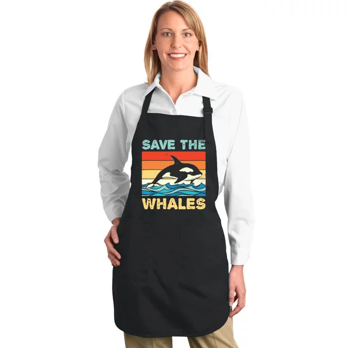 Save The Whales Retro Vintage Orca Whale Full-Length Apron With Pocket