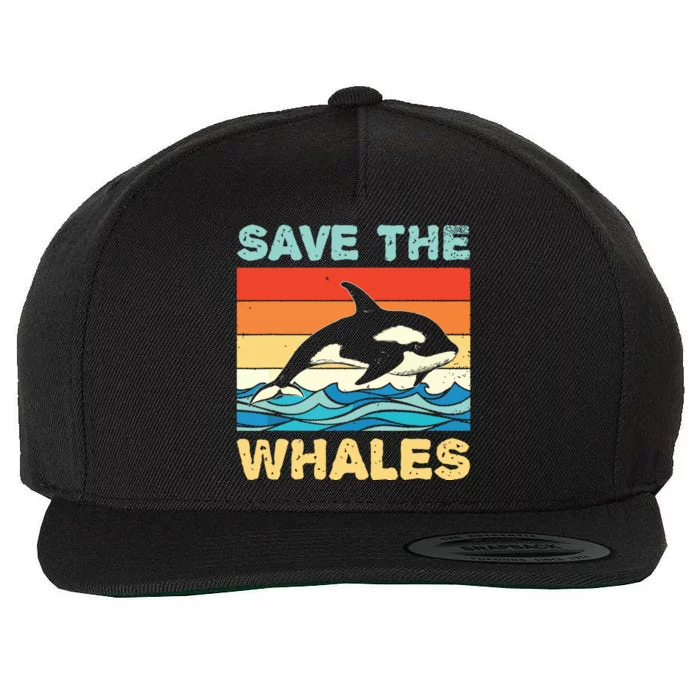 Save The Whales Retro Vintage Orca Whale Wool Snapback Cap