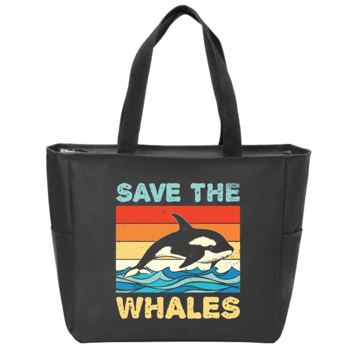 Save The Whales Retro Vintage Orca Whale Zip Tote Bag